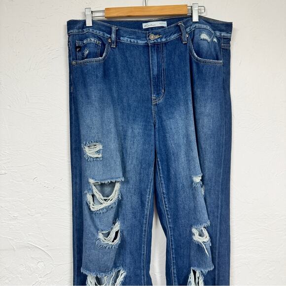 Kancan Blue Wide Leg Distressed High Rise Jeans Womens 31 Denim Classic Raw Hem - Picture 3 of 13